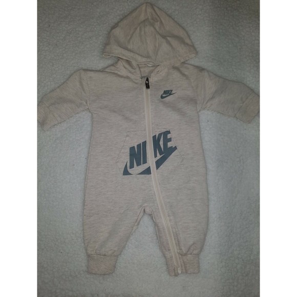Nike Other - Nike Baby Coverall Boys 3 Months Ivory Full Zip Hooded Bodysuit Nike Outfit